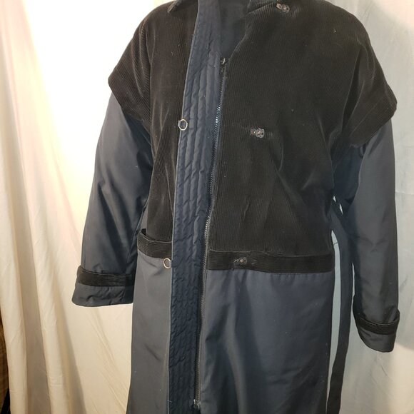 Women's Vintage DOWN CREST Black Corduroy & Fabric Full Length Puffer Coat - 7/8 - Picture 5 of 10